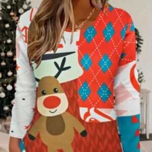 Reindeer Pattern Crew Neck Sweater, Christmas Lightweight Long Sleeve Sweater